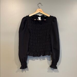 H&M Black Puff Sleeve Smocked Blouse
